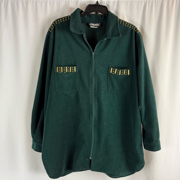 Geppeto Tops - Vintage Gepetto Chic Green Zip-Up Jacket with Gold Accents Retro 90’s Size: L